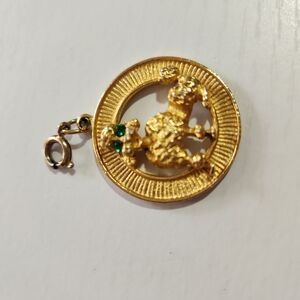 Gold and Green 3D Design Brooch with Textured Border